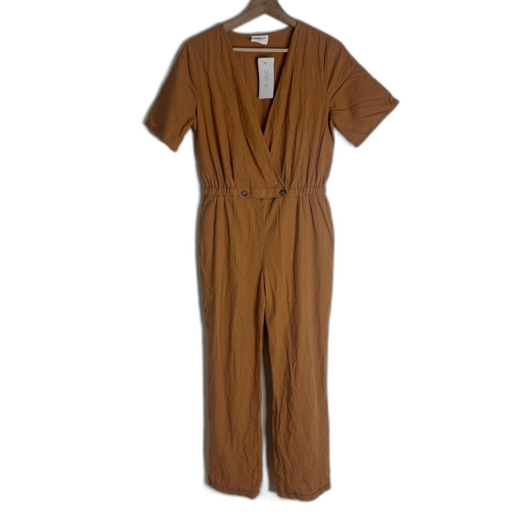 Sienna Sky Jumpsuit Womens Medium Brown Short Sleeve V Neck Elastic waist